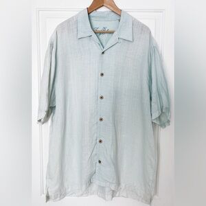 Tommy Bahama Shirt Mens Sea foam Green 100% Linen Button Up Hawaiian‎ XL X-Large